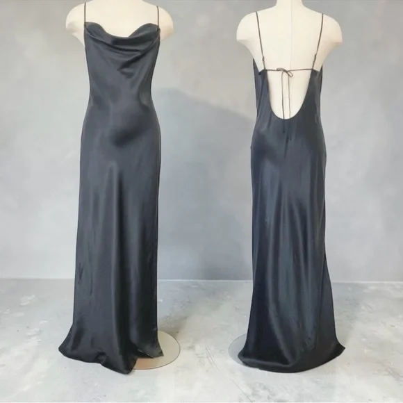 Y2K Victoria’s Secret 100% Silk Smoky Black Vintage Cowl Maxi Gown Slip Dress M - Picture 4 of 6